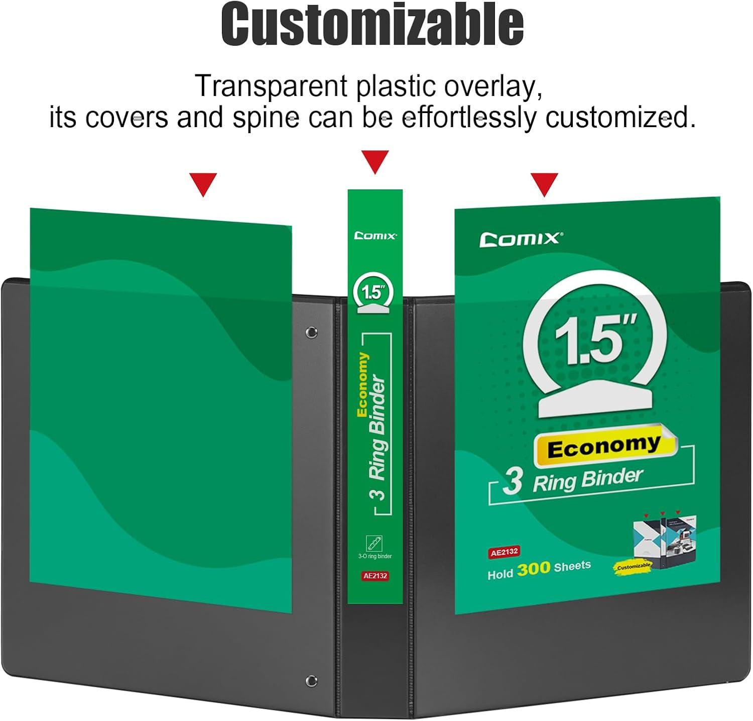 imageCOMIX 3 Ring Binder 1 inch with Clear View Cover 1quot Round Ring BinderHolds 200 Sheets of US Letter Size Paper 8 Pack BlackBlack