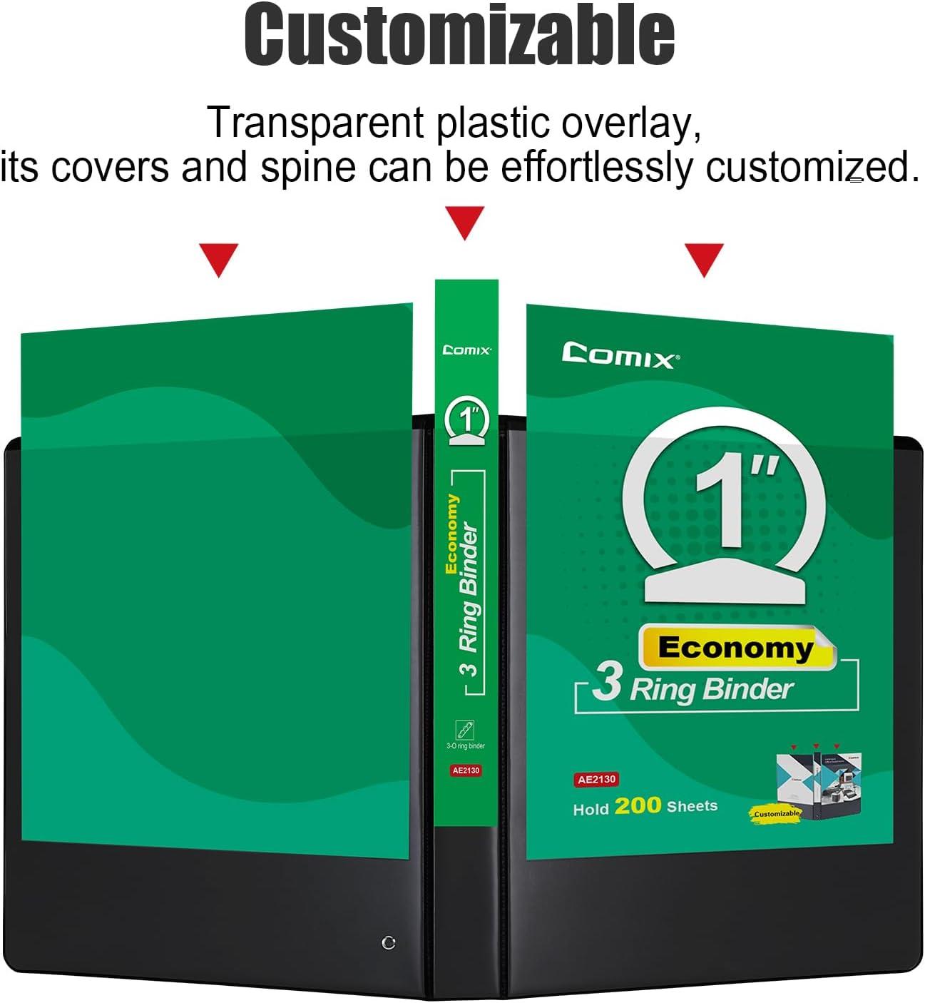 imageCOMIX 3 Ring Binder 1 inch with Clear View Cover 1quot Round Ring BinderHolds 200 Sheets of US Letter Size Paper 8 Pack BlackBlack