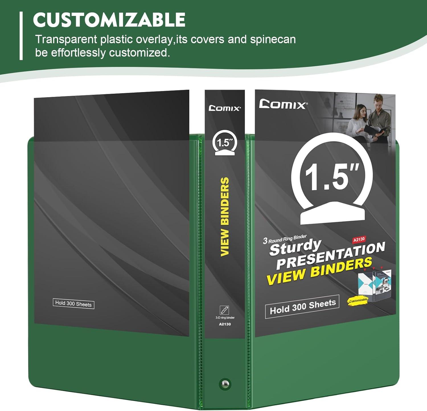 imageCOMIX 3 Ring Binder 1 inch with Clear View Cover 1quot View Binder Holds 200 Sheets of US Letter Size Paper 6 Pack Dark BlueGreen