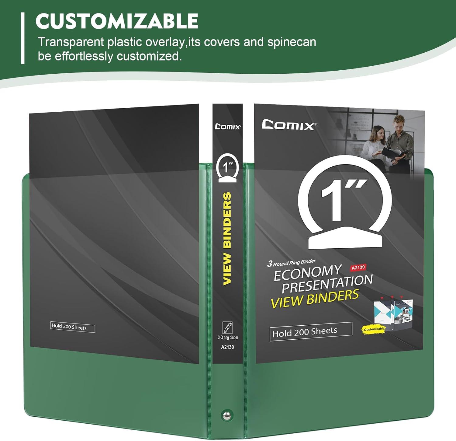 imageCOMIX 3 Ring Binder 1 inch with Clear View Cover 1quot View Binder Holds 200 Sheets of US Letter Size Paper 6 Pack Dark BlueGreen