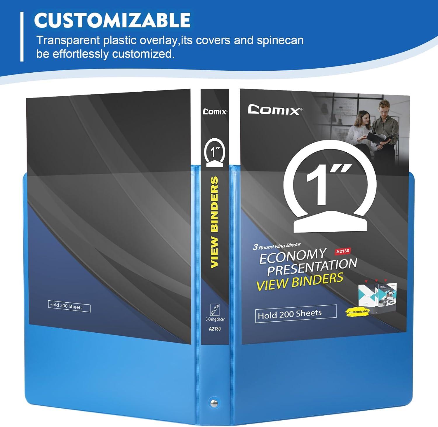 imageCOMIX 3 Ring Binder 1 inch with Clear View Cover 1quot View Binder Holds 200 Sheets of US Letter Size Paper 6 Pack Dark BlueLight Blue