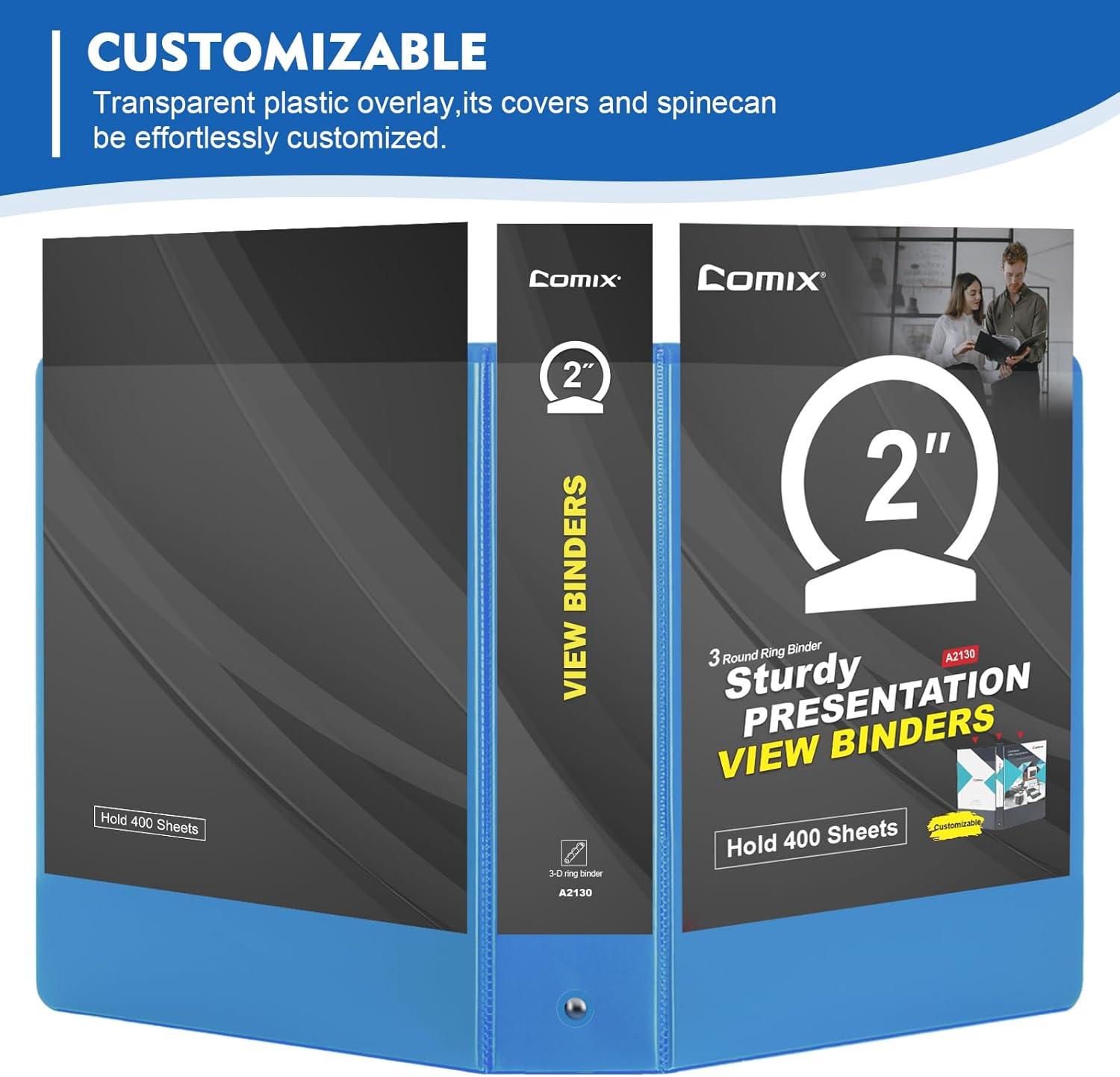 imageCOMIX 3 Ring Binder 1 inch with Clear View Cover 1quot View Binder Holds 200 Sheets of US Letter Size Paper 6 Pack Dark BlueLight Blue