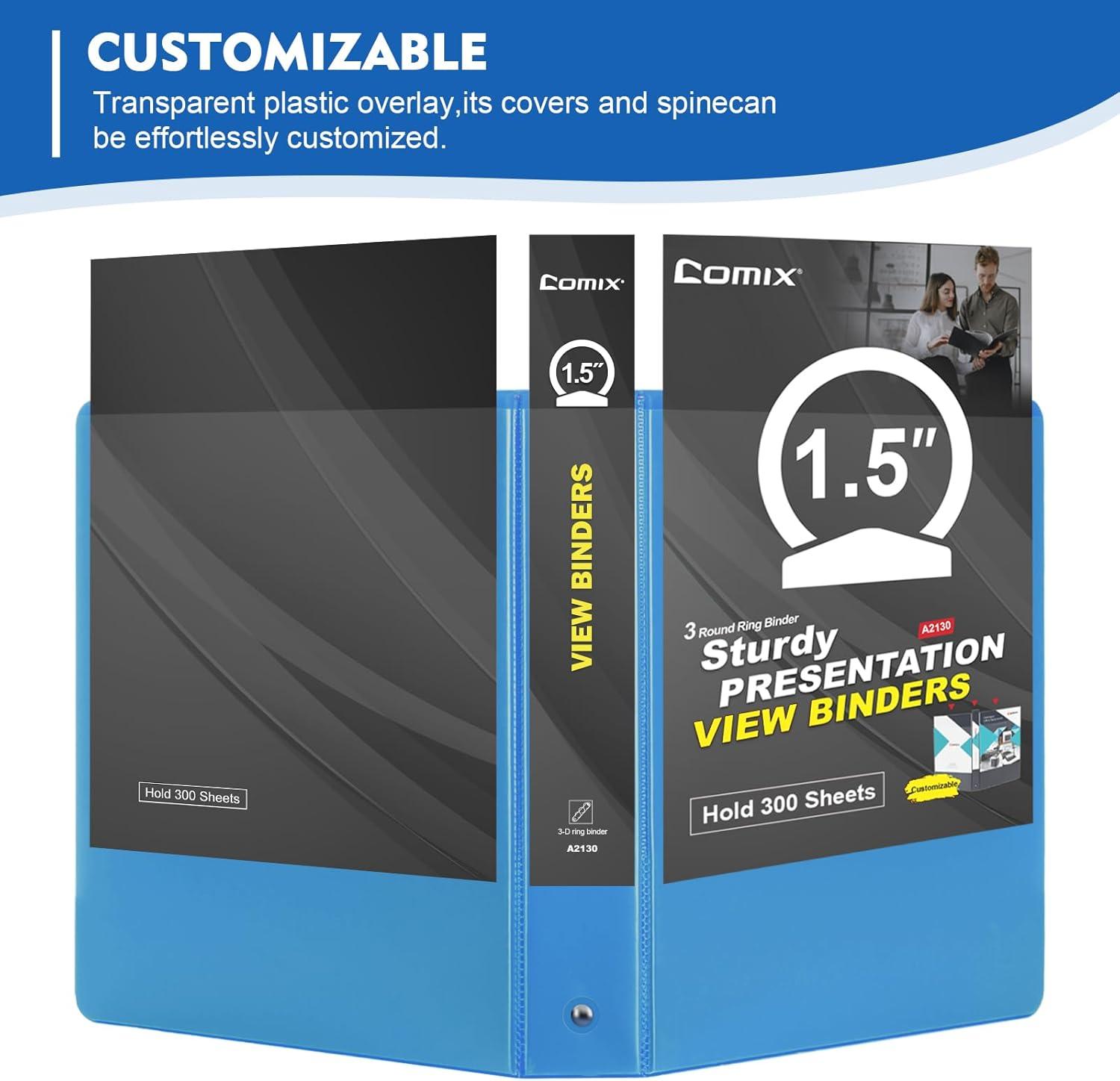 imageCOMIX 3 Ring Binder 1 inch with Clear View Cover 1quot View Binder Holds 200 Sheets of US Letter Size Paper 6 Pack Dark BlueLight Blue