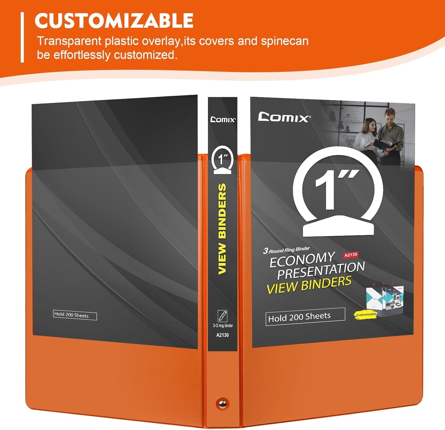 imageCOMIX 3 Ring Binder 1 inch with Clear View Cover 1quot View Binder Holds 200 Sheets of US Letter Size Paper 6 Pack Dark BlueOrange