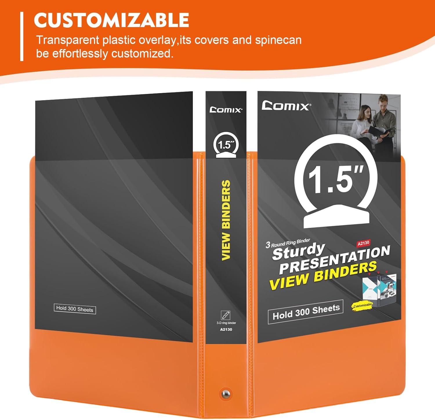 imageCOMIX 3 Ring Binder 1 inch with Clear View Cover 1quot View Binder Holds 200 Sheets of US Letter Size Paper 6 Pack Dark BlueOrange