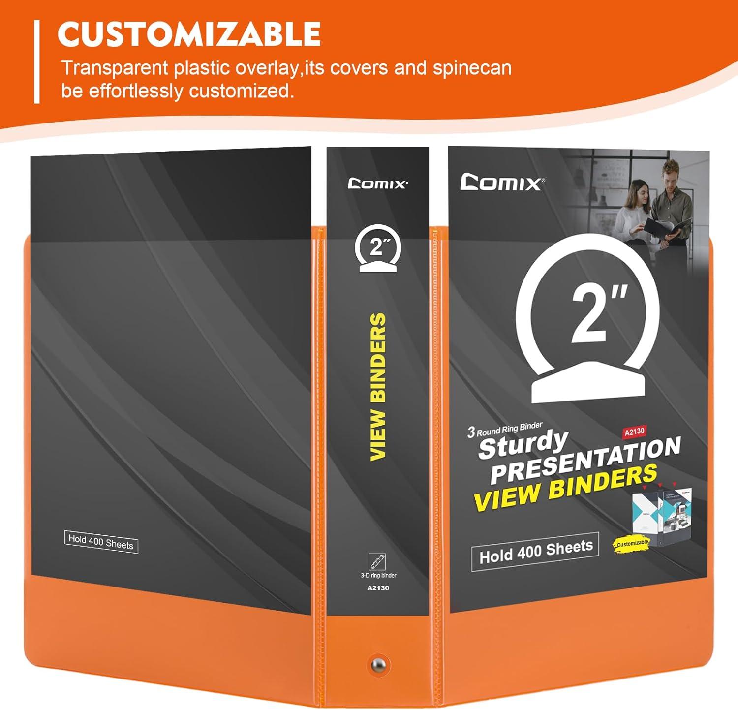 imageCOMIX 3 Ring Binder 1 inch with Clear View Cover 1quot View Binder Holds 200 Sheets of US Letter Size Paper 6 Pack Dark BlueOrange