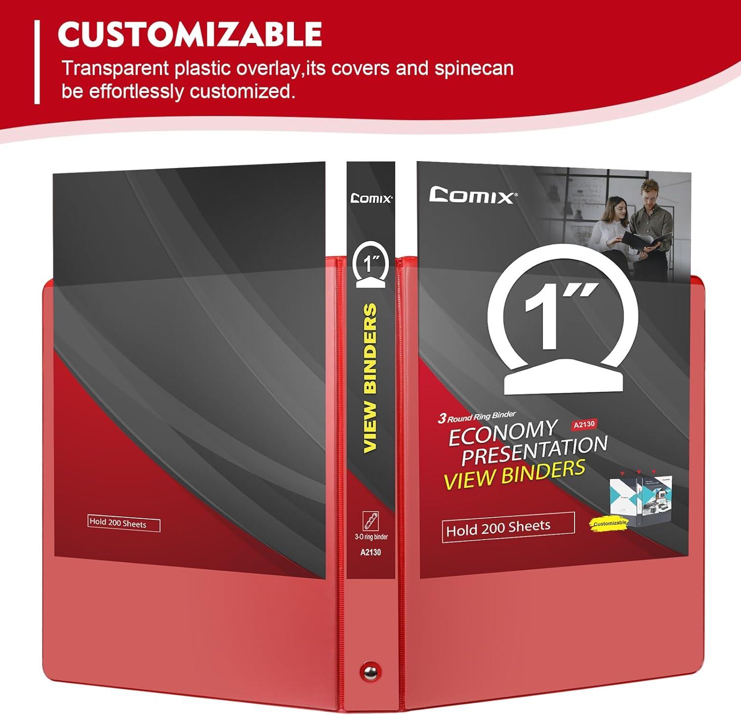 imageCOMIX 3 Ring Binder 1 inch with Clear View Cover 1quot View Binder Holds 200 Sheets of US Letter Size Paper 6 Pack Dark BlueRed