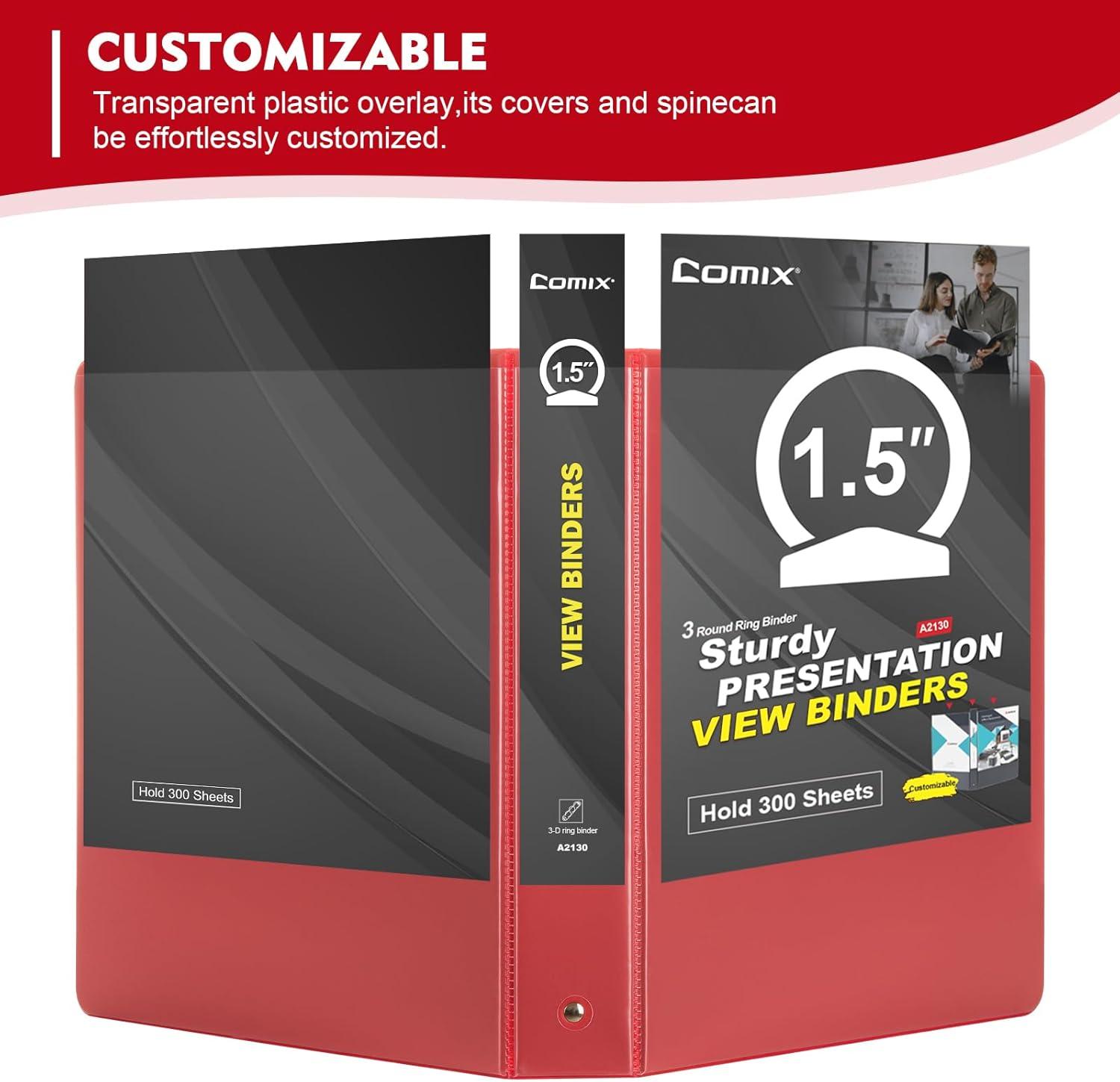 imageCOMIX 3 Ring Binder 1 inch with Clear View Cover 1quot View Binder Holds 200 Sheets of US Letter Size Paper 6 Pack Dark BlueRed