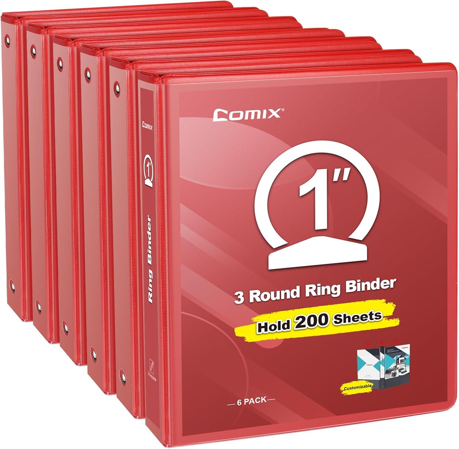 imageCOMIX 3 Ring Binder 1 inch with Clear View Cover 1quot View Binder Holds 200 Sheets of US Letter Size Paper 6 Pack Dark BlueRed