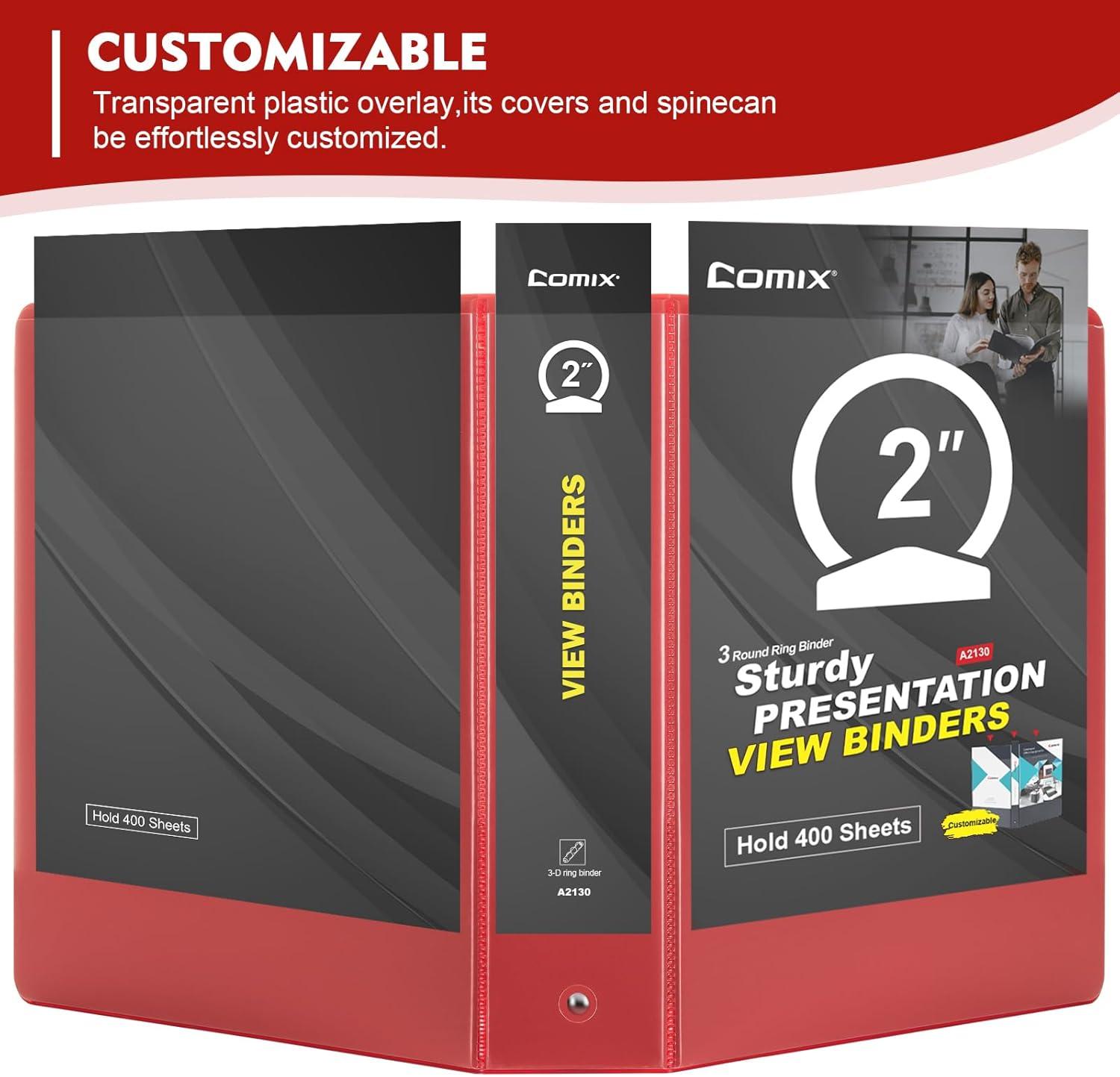 imageCOMIX 3 Ring Binder 1 inch with Clear View Cover 1quot View Binder Holds 200 Sheets of US Letter Size Paper 6 Pack Dark BlueRed