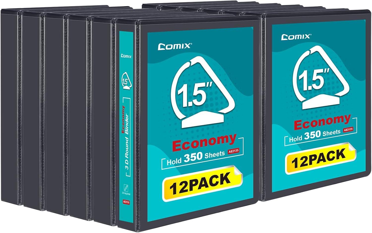 imageCOMIX 3 Ring Binder15 inch SlantD Clear View Cover with Pockets Holds 350 Sheets of US Letter Size Paper White Binder for School Office and Home 6 PackBlack