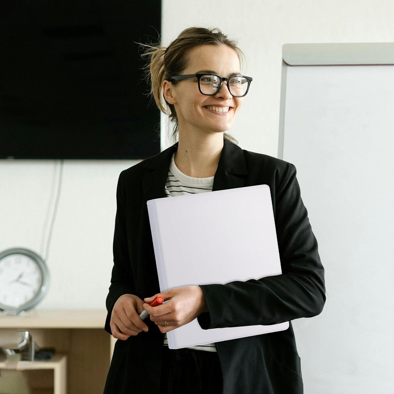 imageCOMIX 3 Ring Binder15 inch SlantD Clear View Cover with Pockets Holds 350 Sheets of US Letter Size Paper White Binder for School Office and Home 6 PackWhite