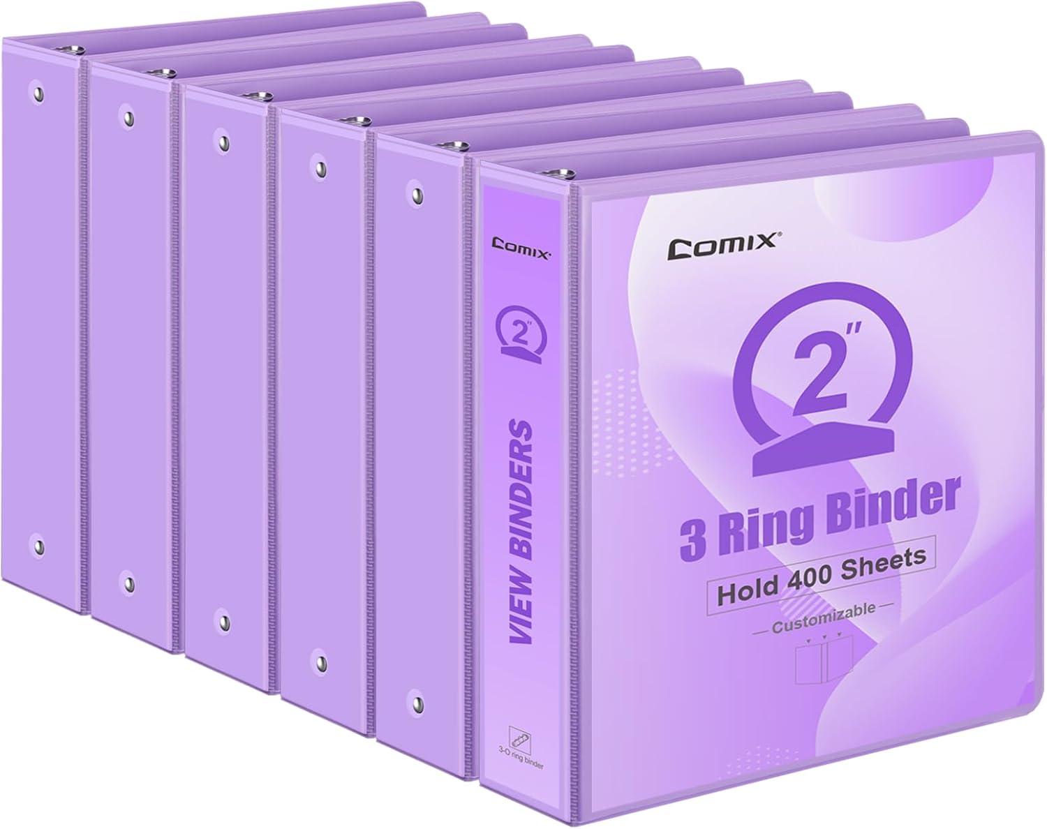 imageCOMIX Standard 3 Ring Binder 1 inch with Clear View Cover 1quot Round Ring View Binder Holds 200 Sheets of US Letter Size Paper 6 Pack MulticoloredPale Purple