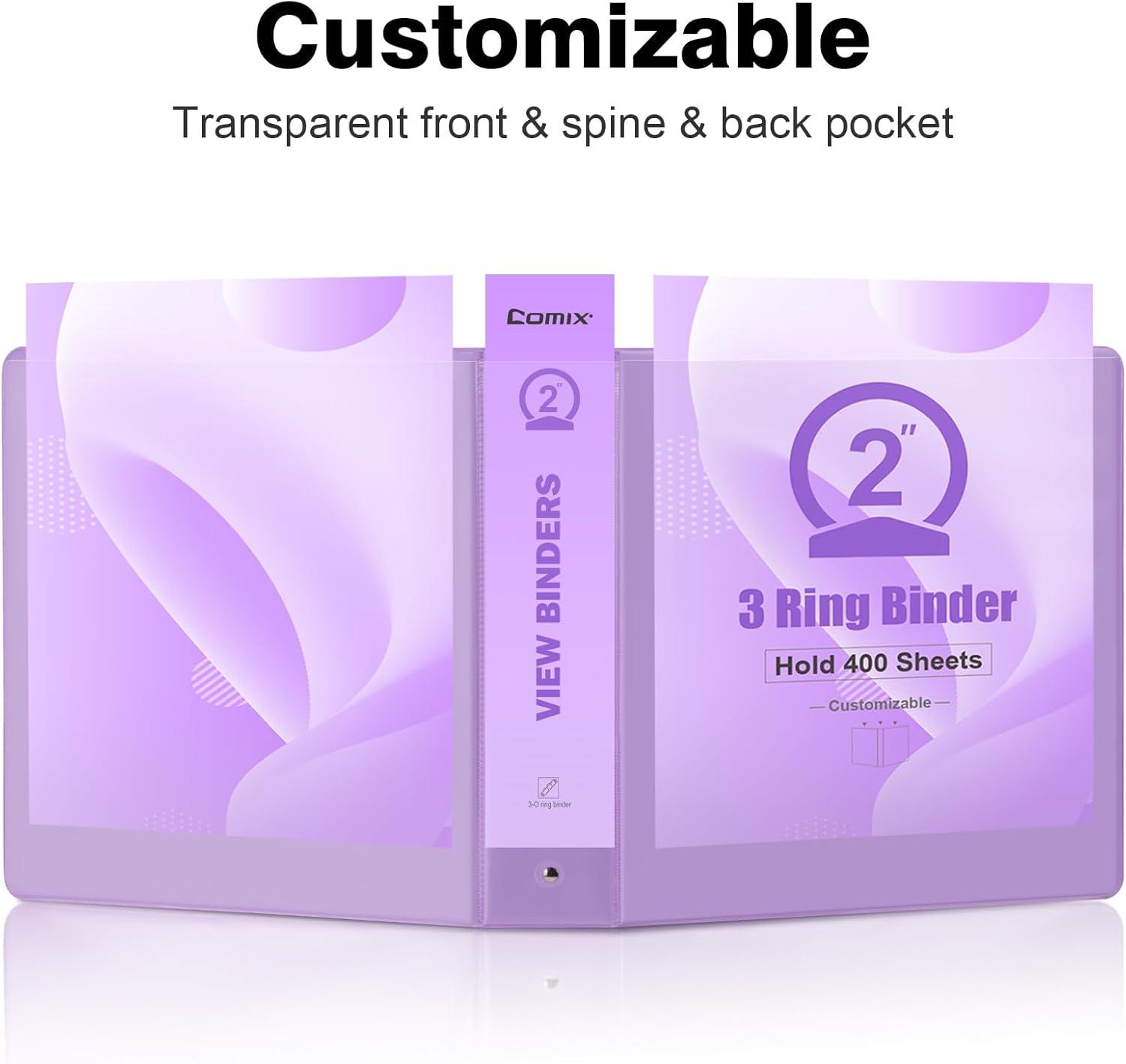 imageCOMIX Standard 3 Ring Binder 1 inch with Clear View Cover 1quot Round Ring View Binder Holds 200 Sheets of US Letter Size Paper 6 Pack MulticoloredPale Purple