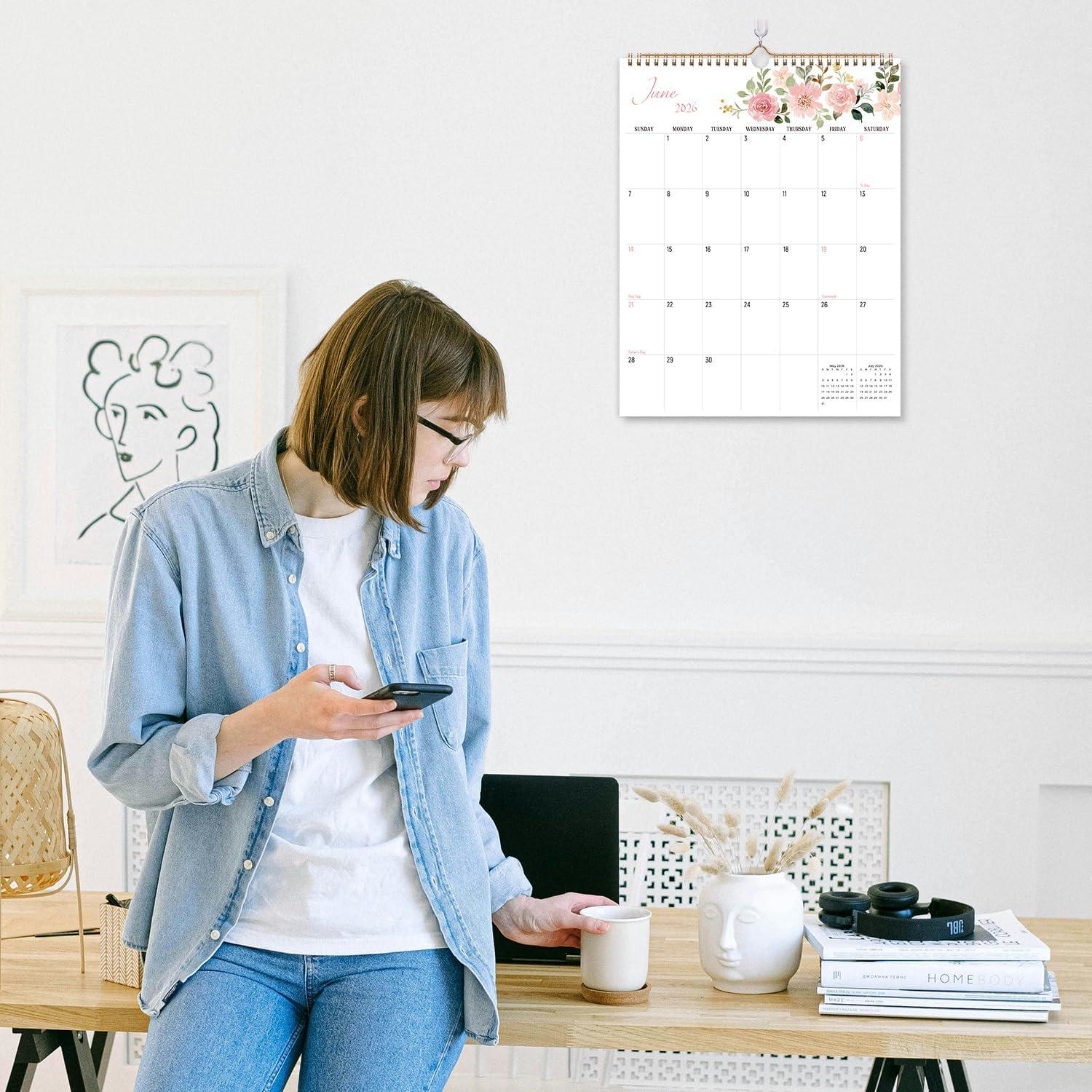 imageComix 2026 Wall Calendar 115x14 Inch 12 Month Jan to Dec 2026 Thick 120GSM Paper Large Blocks Monthly Planner for Notes Home Office ampamp School SchedulingSimple Floral