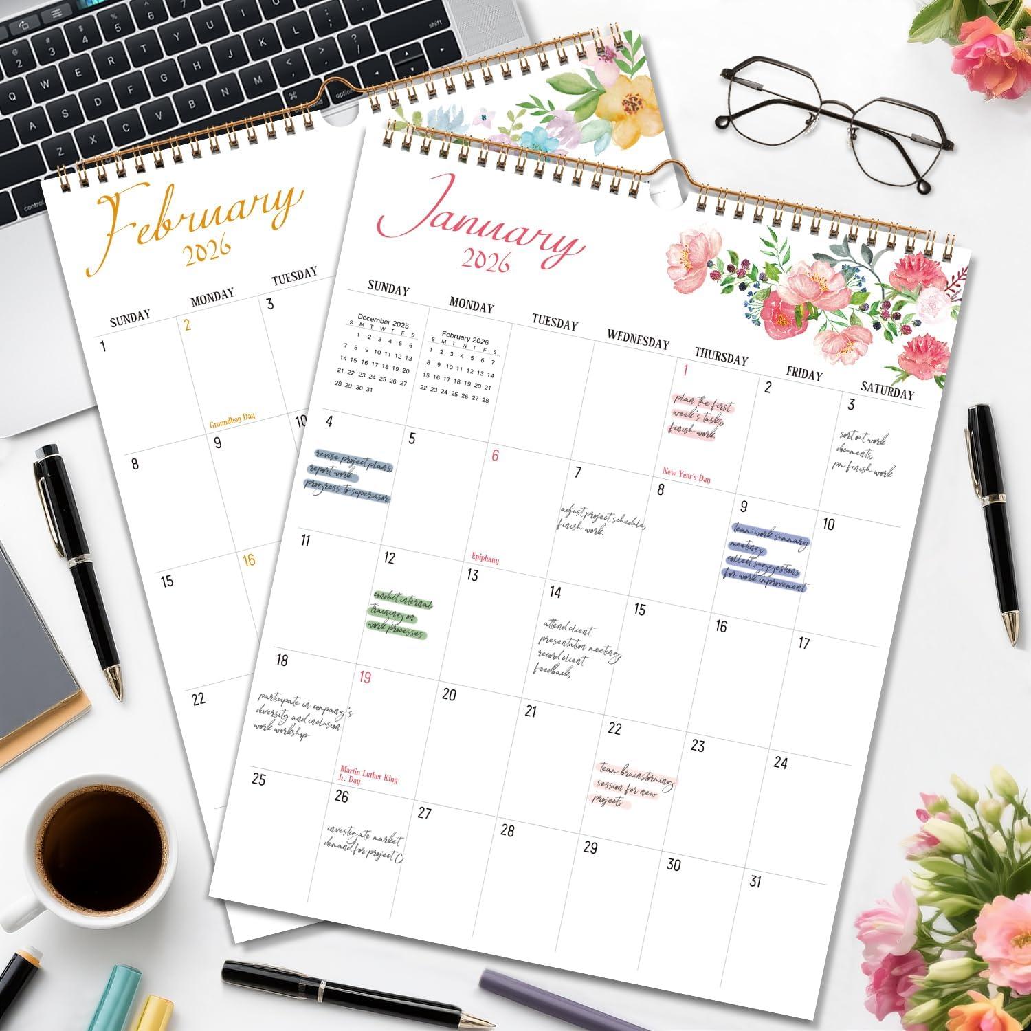 imageComix 2026 Wall Calendar 115x14 Inch 12 Month Jan to Dec 2026 Thick 120GSM Paper Large Blocks Monthly Planner for Notes Home Office ampamp School SchedulingSimple Floral