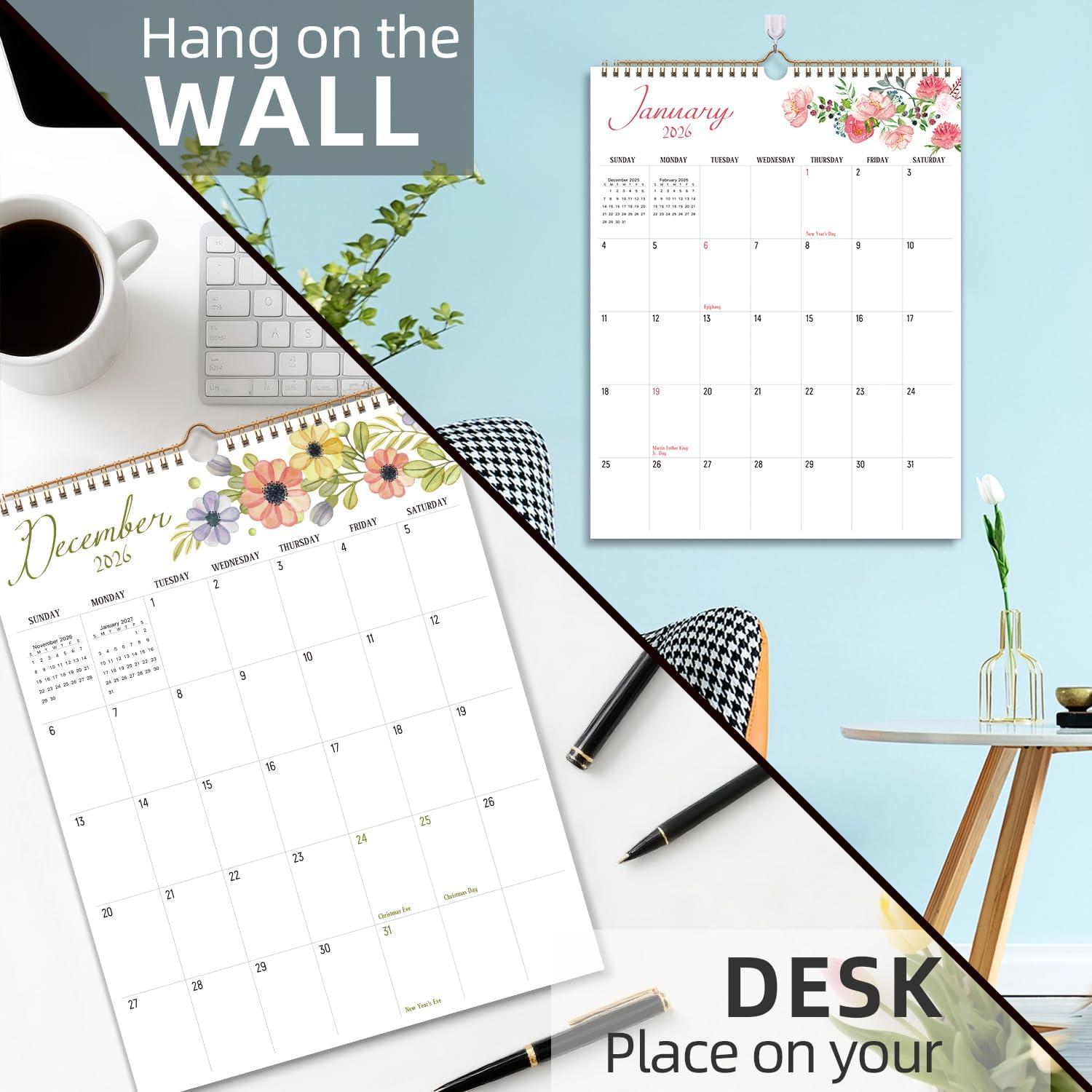 imageComix 2026 Wall Calendar 115x14 Inch 12 Month Jan to Dec 2026 Thick 120GSM Paper Large Blocks Monthly Planner for Notes Home Office ampamp School SchedulingSimple Floral