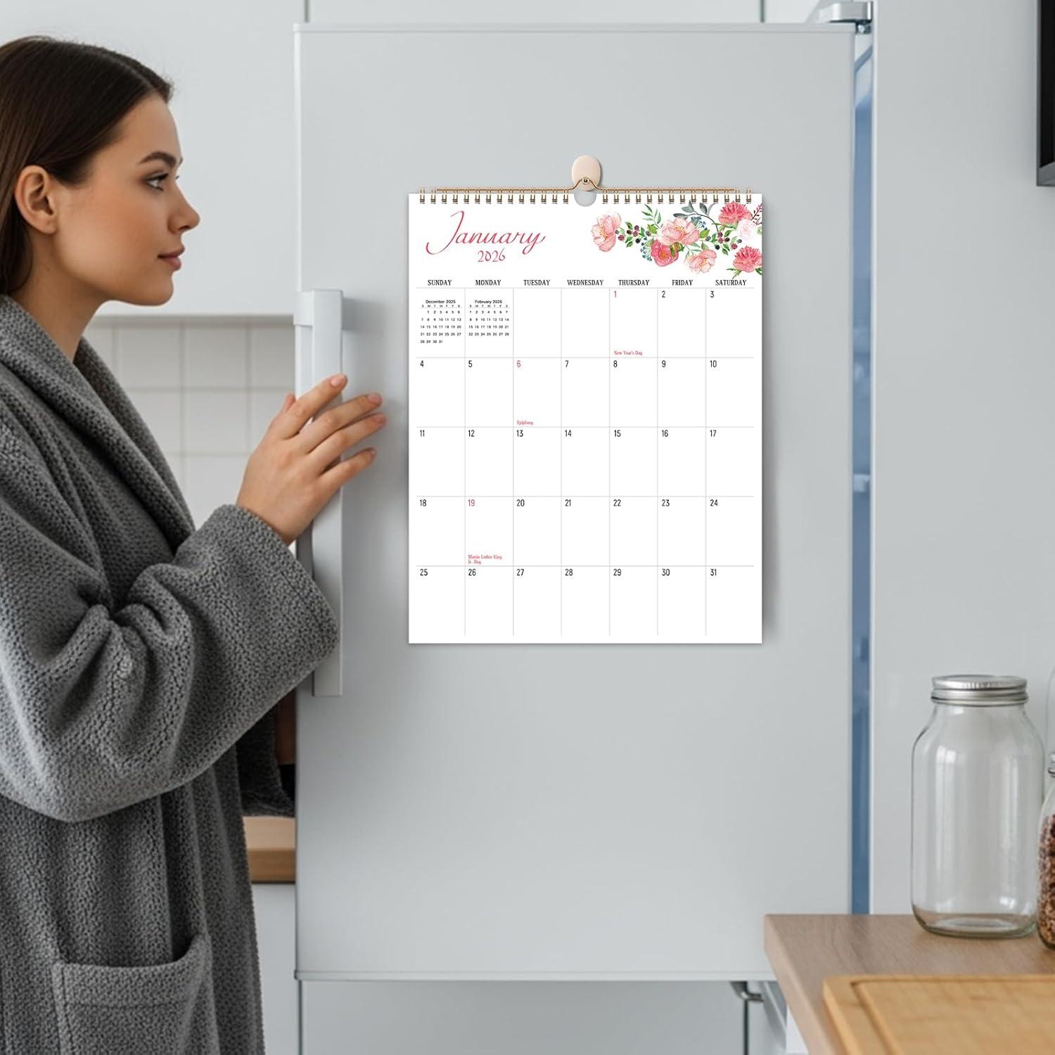 imageComix 2026 Wall Calendar 115x14 Inch 12 Month Jan to Dec 2026 Thick 120GSM Paper Large Blocks Monthly Planner for Notes Home Office ampamp School SchedulingSimple Floral