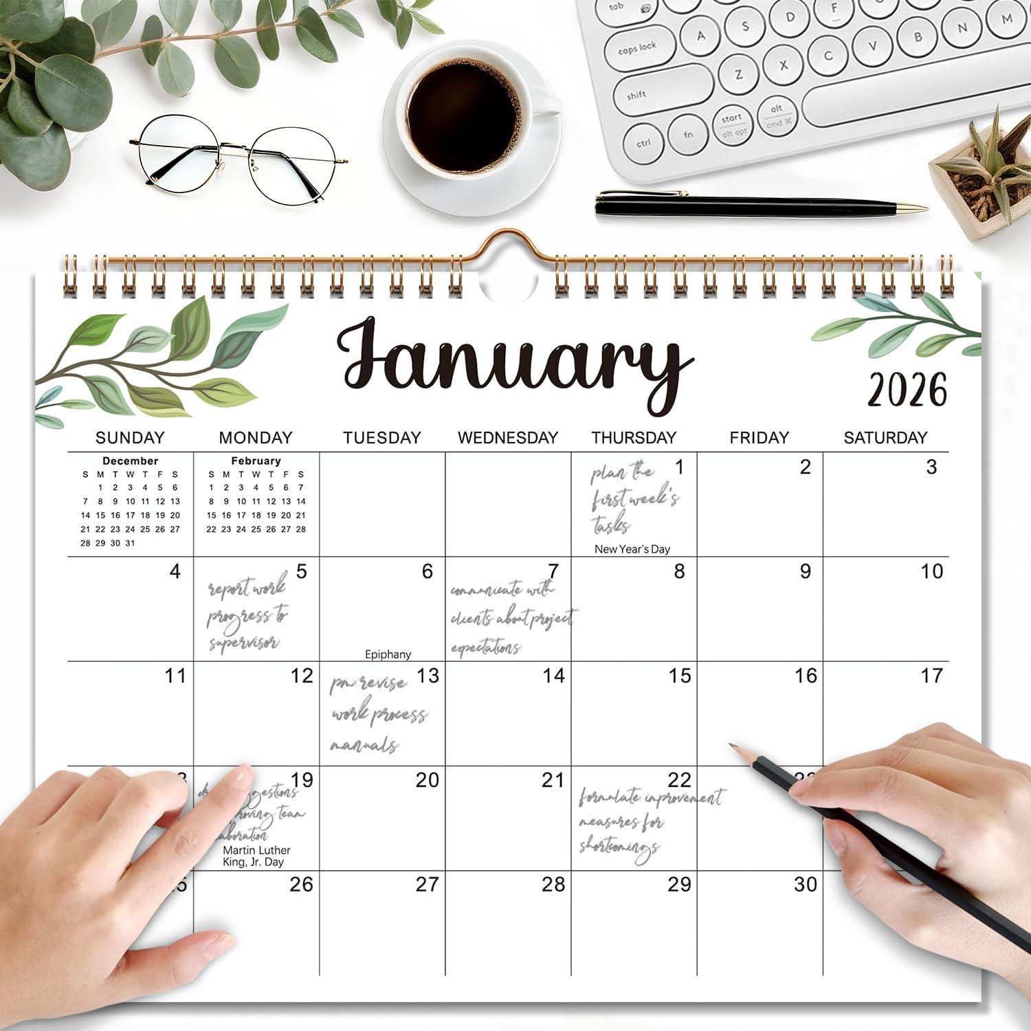 imageComix 2026 Wall Calendar 11x85 Inch 12 Month Jan to Dec 2026 Calendar Monthly Planner with Large Writing Blocks Thick 120GSM Paper for Home ampamp Office PlanningLeaf Pattern