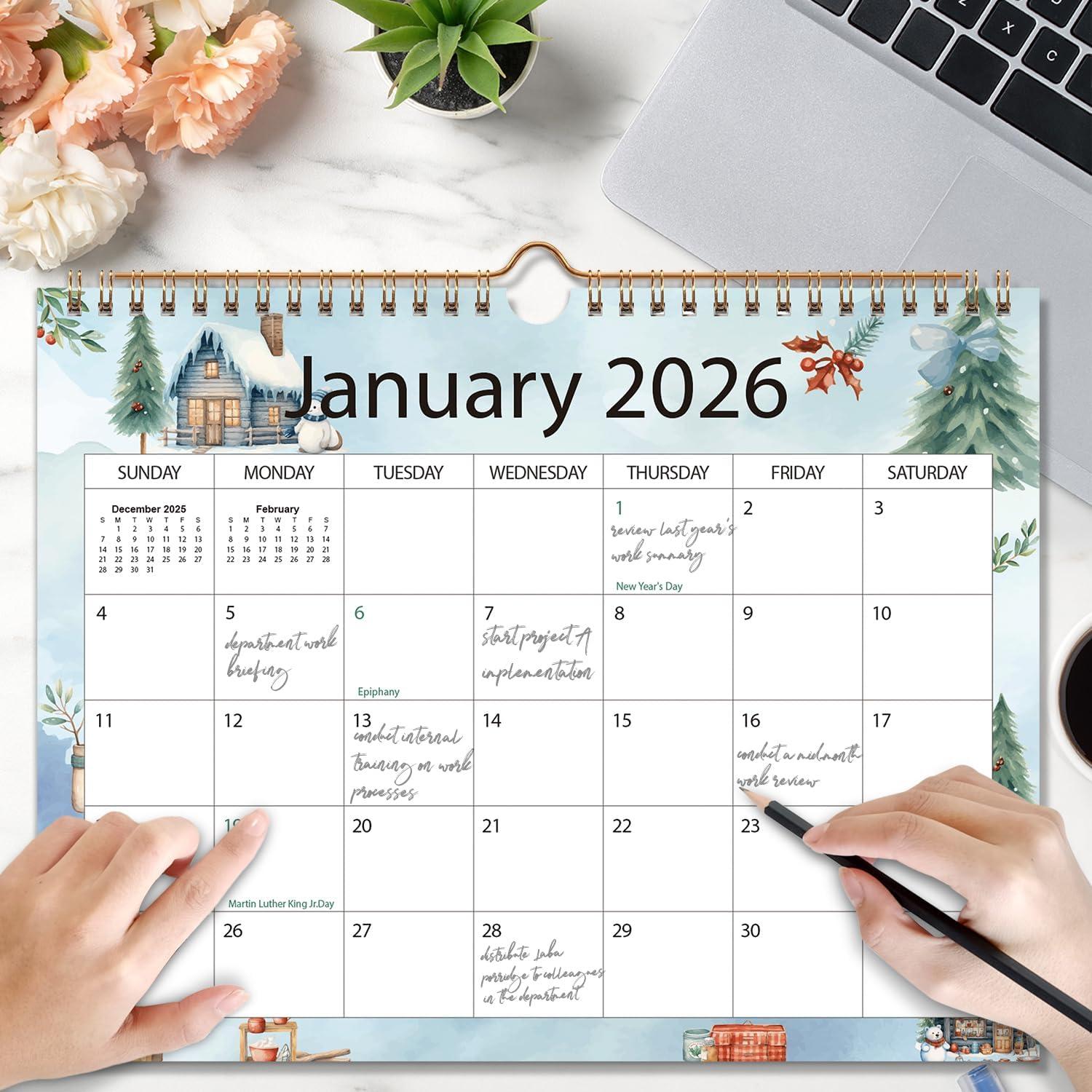 imageComix 2026 Wall Calendar 11x85 Inch 12 Month Jan to Dec 2026 Calendar Monthly Planner with Large Writing Blocks Thick 120GSM Paper for Home ampamp Office PlanningWatercolor Holidays