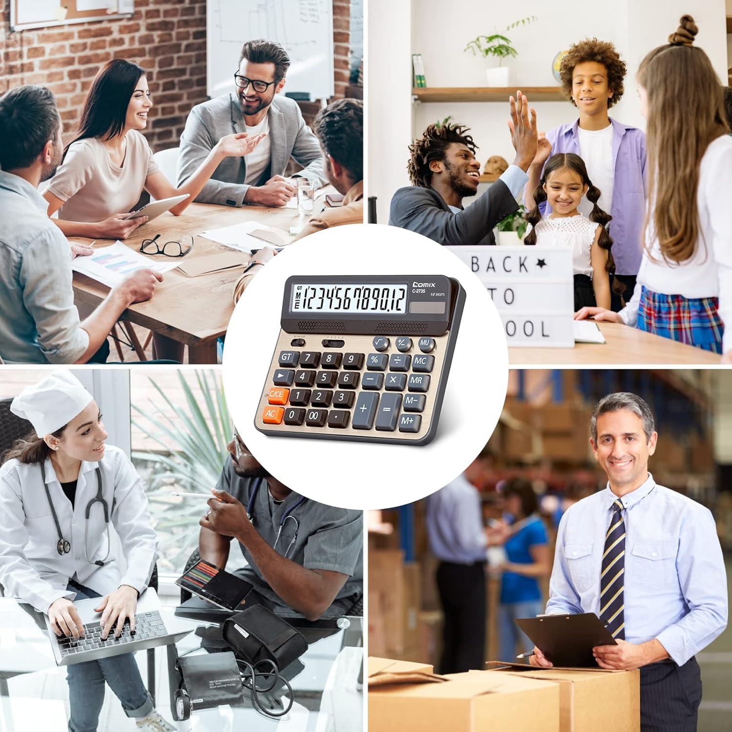 imageComix Desktop Calculator Large Computer Keys 12 Digits Display Champaign Gold Color Panel C2735Gold