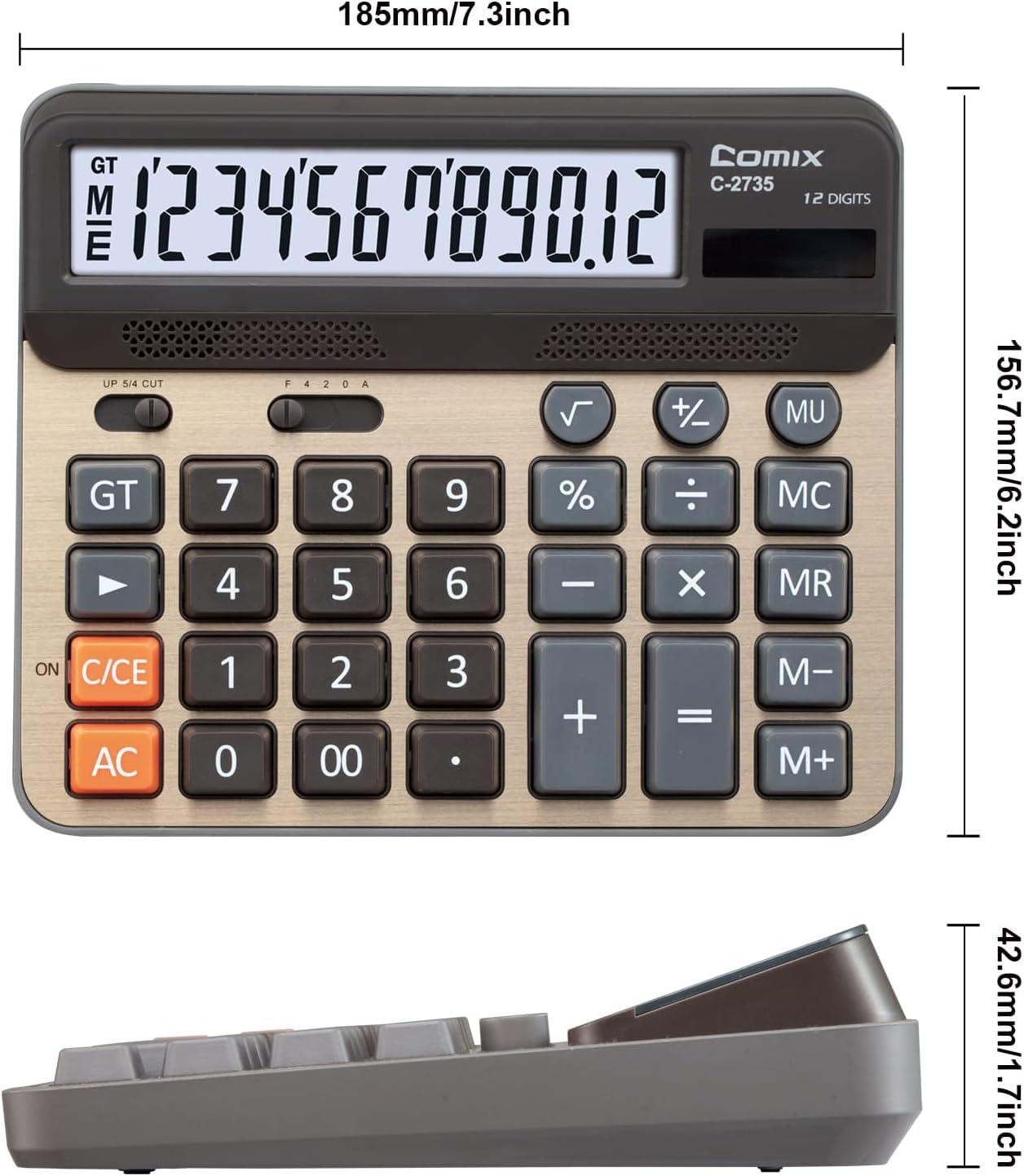 imageComix Desktop Calculator Large Computer Keys 12 Digits Display Champaign Gold Color Panel C2735Gold 2Pack