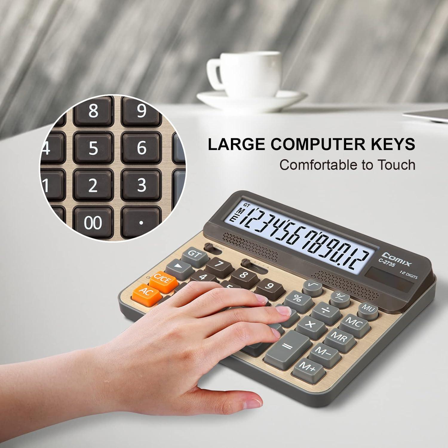 imageComix Desktop Calculator Large Computer Keys 12 Digits Display Champaign Gold Color Panel C2735Gold