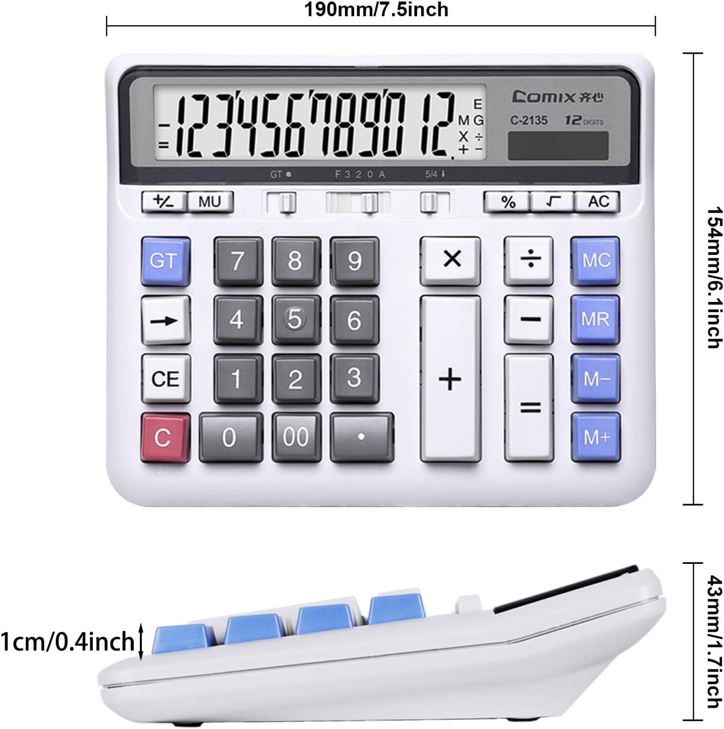 imageComix Desktop Calculator Solar Battery Dual Power with 12Digit Large LCD Display and Large Computer Keys Standard Function Calculator for Home Office School WhiteWhite 2Pack