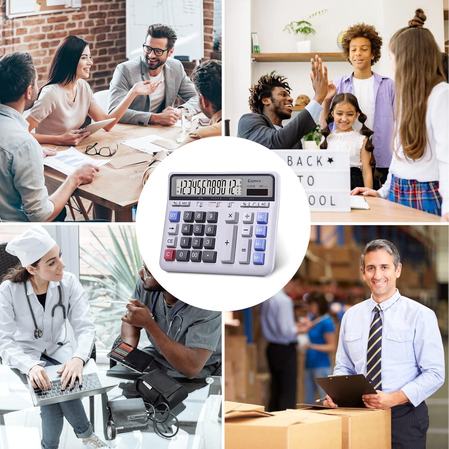 imageComix Desktop Calculator Solar Battery Dual Power with 12Digit Large LCD Display and Large Computer Keys Standard Function Calculator for Home Office School WhiteWhite