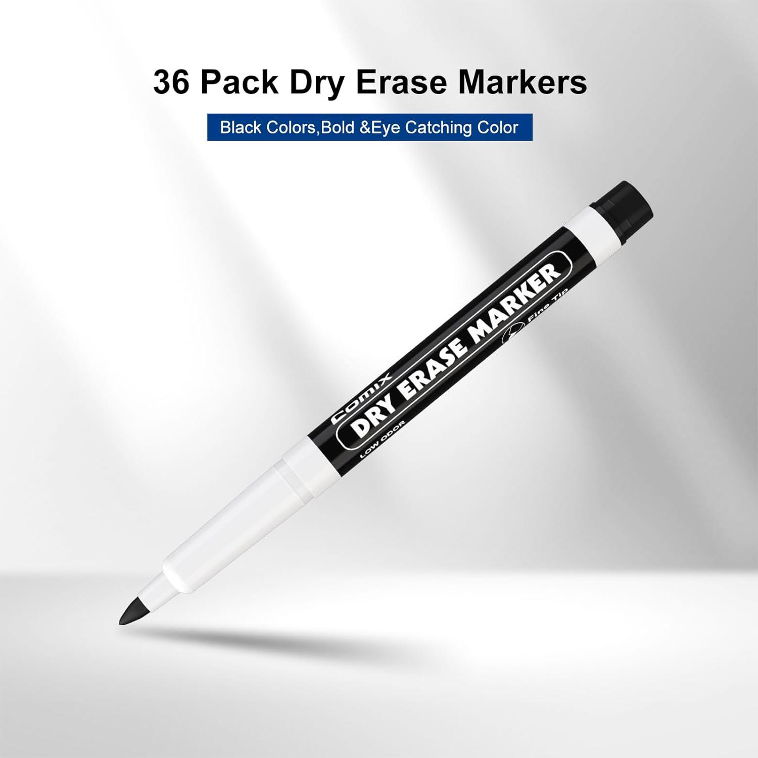 imageComix Fine Tip Dry Erase Markers Low Odor Whiteboard Markers 36 Bulk Black Color Markers for Kids Teachers Office ampamp School Supplies