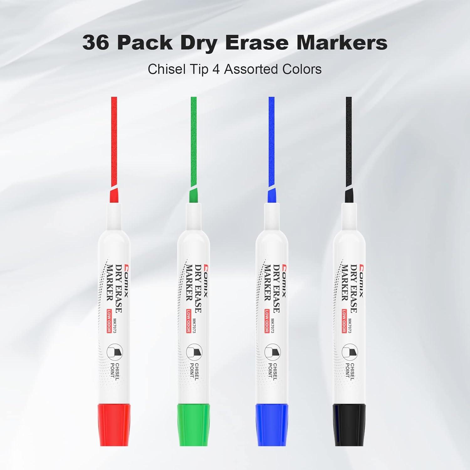 imageComix Low Odor Dry Erase Markers 36 Bulk Black Color Whiteboard Markers Chisel Tip Thick Markers for Kids Teachers36 Count 4 Colors