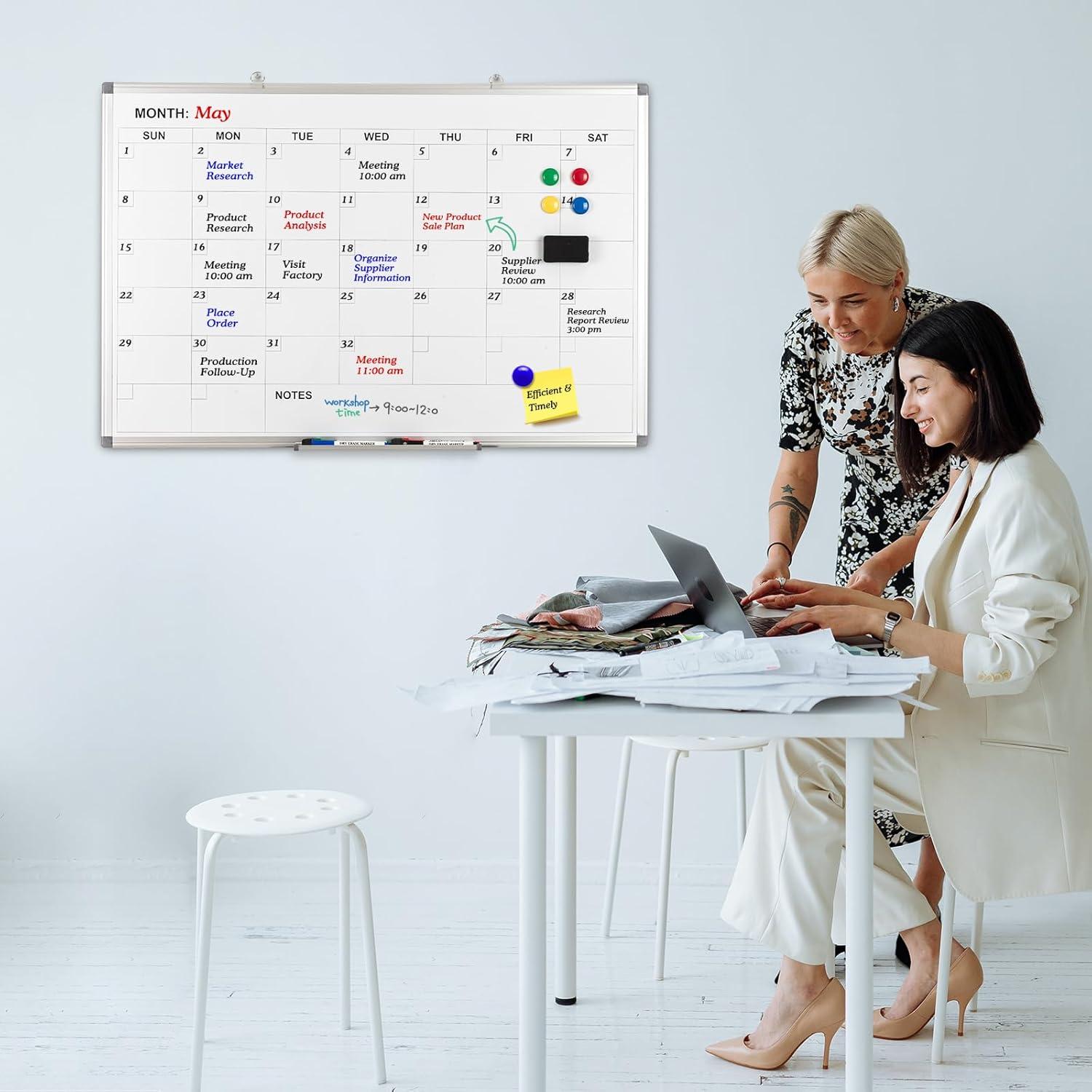 imageComix Magnetic Dry Erase Calendar Whiteboard 24 x 18 Inches Monthly Calendar Dry Erase Board for Wall Aluminum Frame Planner White Board with Markers Eraser Magnets36 24 inches