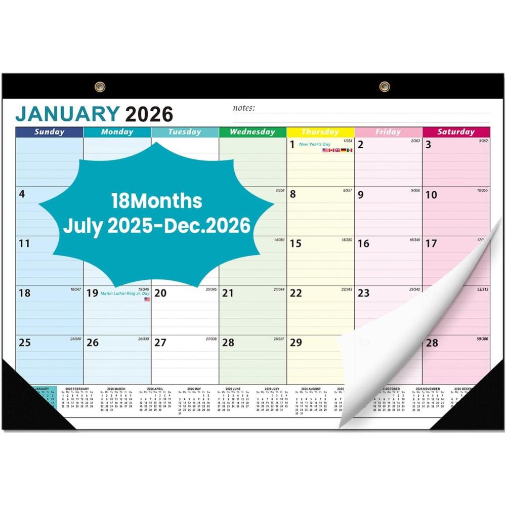 imageCOMIX 18 Month Desk Calendar 20252026 July 2025Dec 2026  17quot x 12quot Wall Calendar with toDo List ampamp Notes2026 Calendar Monthly Planner for Home School or Office OrganizationJan 2025 December 2026