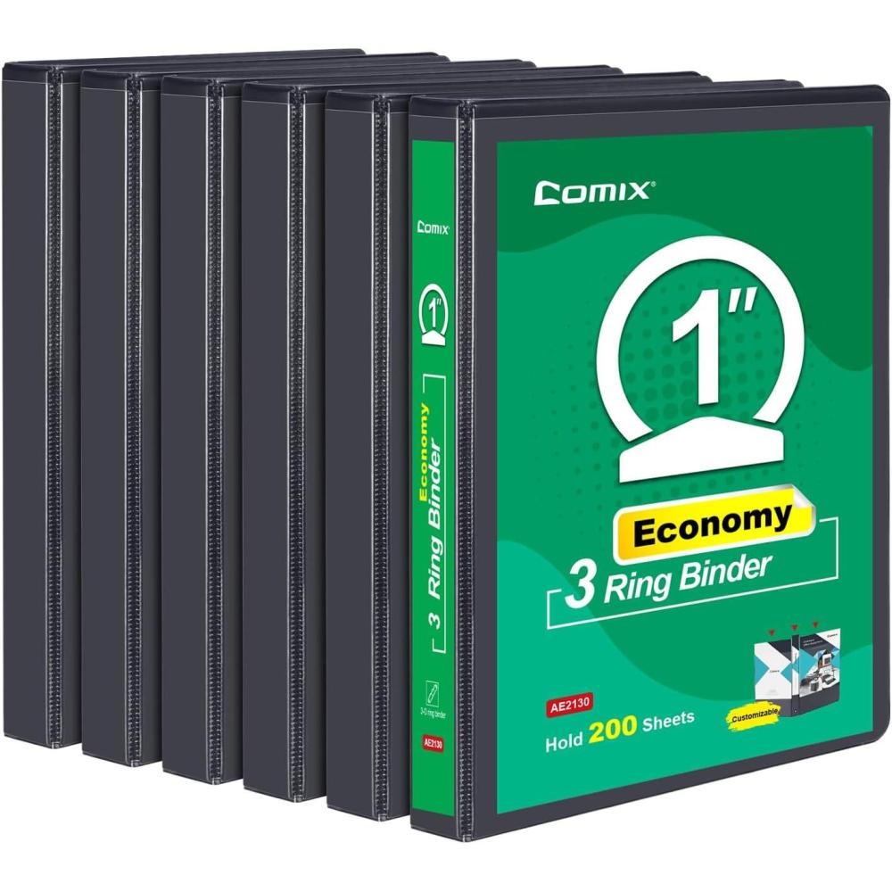 imageCOMIX 3 Ring Binder 1 inch with Clear View Cover 1quot Round Ring BinderHolds 200 Sheets of US Letter Size Paper 8 Pack BlackBlack
