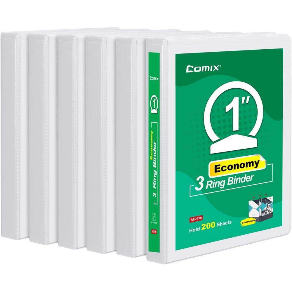 imageCOMIX 3 Ring Binder 1 inch with Clear View Cover 1quot Round Ring BinderHolds 200 Sheets of US Letter Size Paper 8 Pack BlackWhite