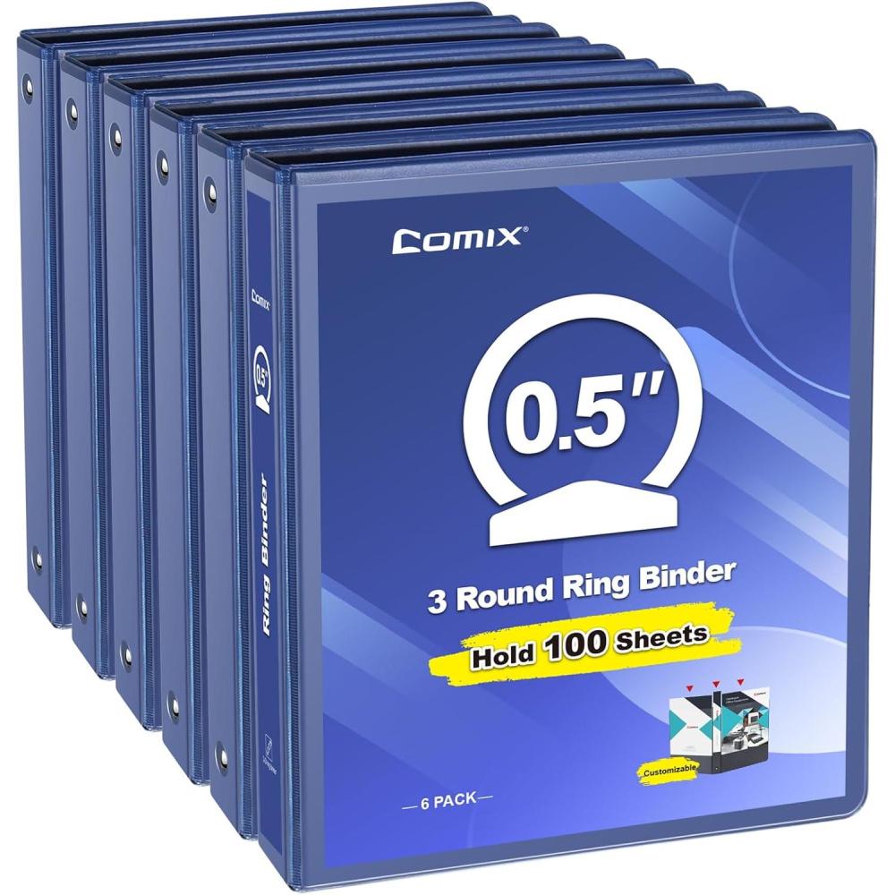 imageCOMIX 3 Ring Binder 1 inch with Clear View Cover 1quot View Binder Holds 200 Sheets of US Letter Size Paper 6 Pack Dark BlueBlue
