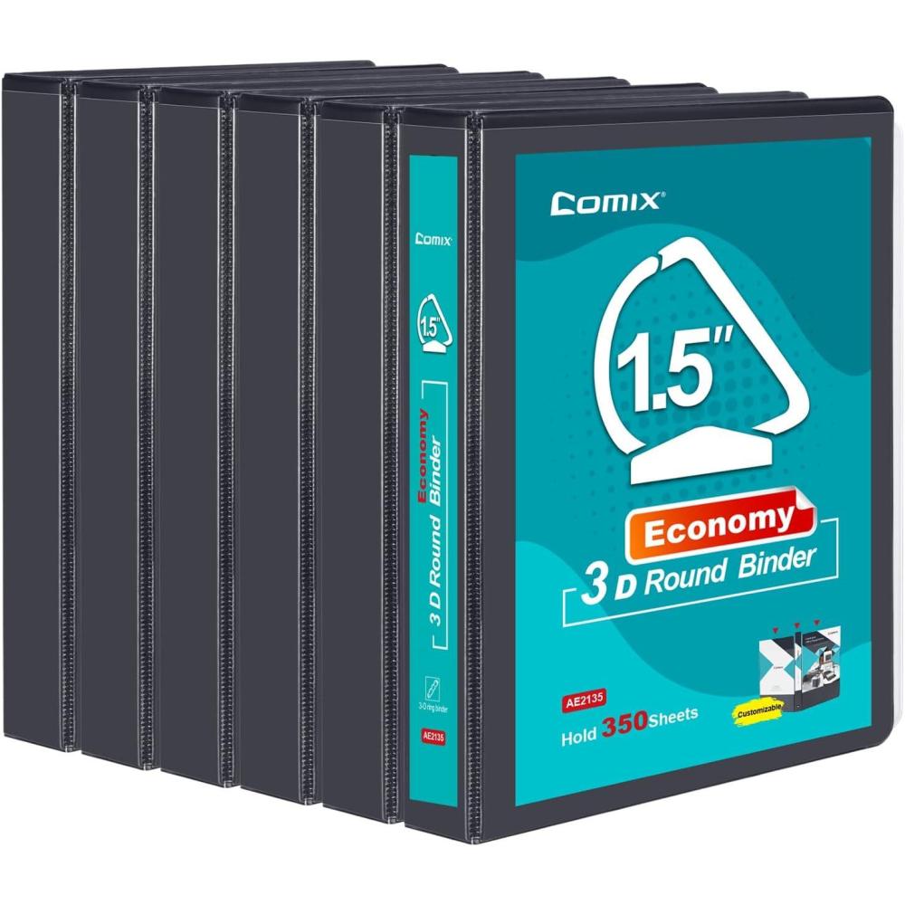 imageCOMIX 3 Ring Binder15 inch SlantD Clear View Cover with Pockets Holds 350 Sheets of US Letter Size Paper White Binder for School Office and Home 6 PackBlack