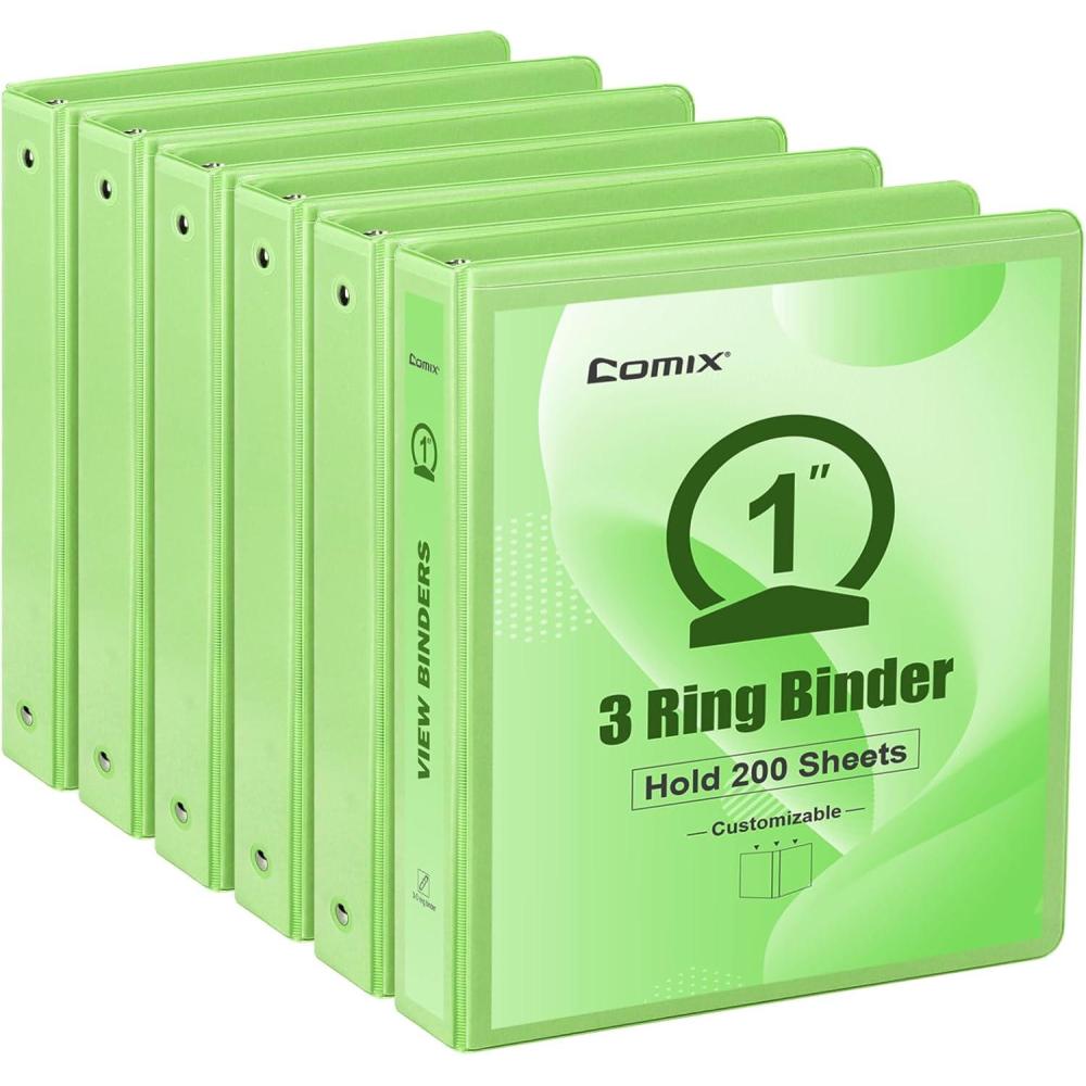 imageCOMIX Standard 3 Ring Binder 1 inch with Clear View Cover 1quot Round Ring View Binder Holds 200 Sheets of US Letter Size Paper 6 Pack MulticoloredLight Green