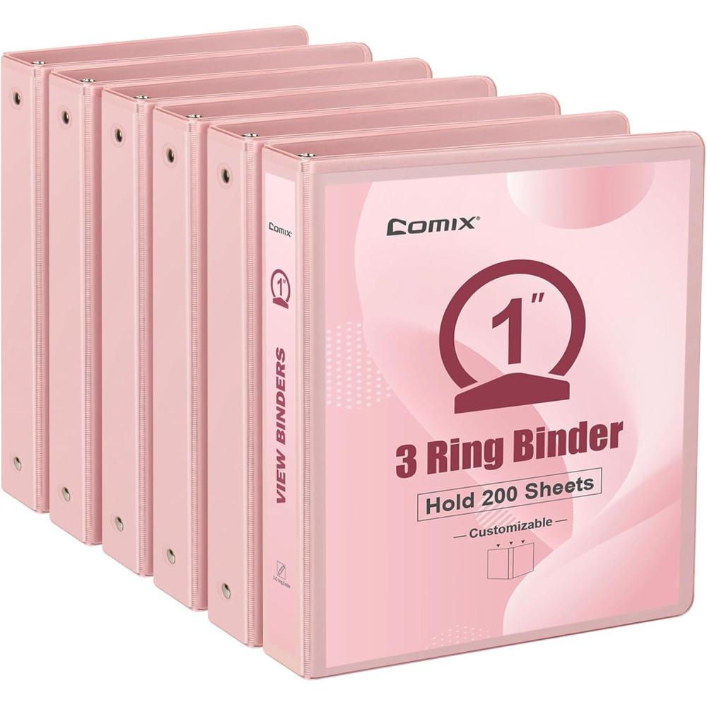 imageCOMIX Standard 3 Ring Binder 1 inch with Clear View Cover 1quot Round Ring View Binder Holds 200 Sheets of US Letter Size Paper 6 Pack MulticoloredPink