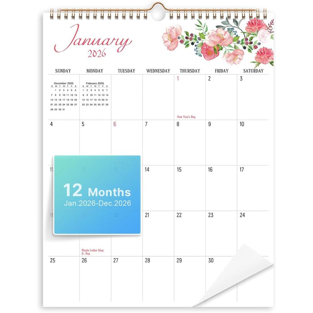 imageComix 2026 Wall Calendar 115x14 Inch 12 Month Jan to Dec 2026 Thick 120GSM Paper Large Blocks Monthly Planner for Notes Home Office ampamp School SchedulingSimple Floral