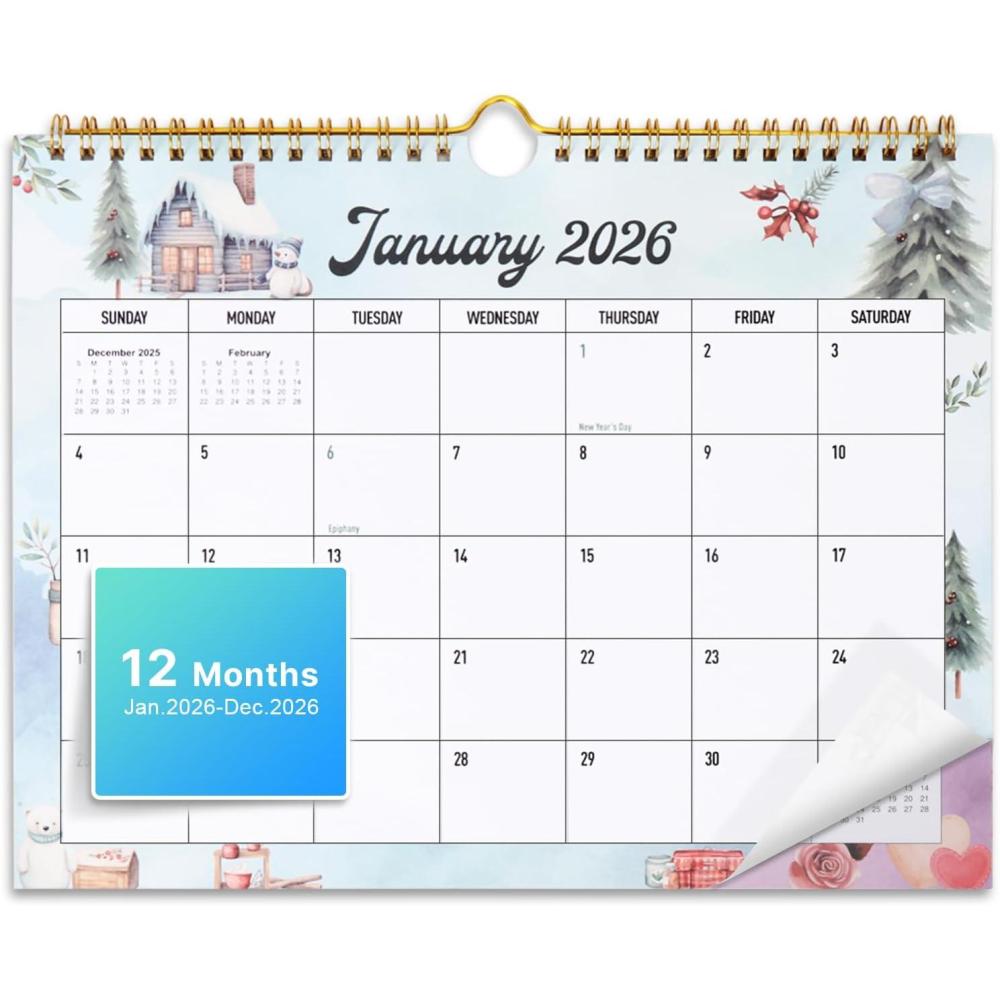 imageComix 2026 Wall Calendar 11x85 Inch 12 Month Jan to Dec 2026 Calendar Monthly Planner with Large Writing Blocks Thick 120GSM Paper for Home ampamp Office PlanningWatercolor Holidays