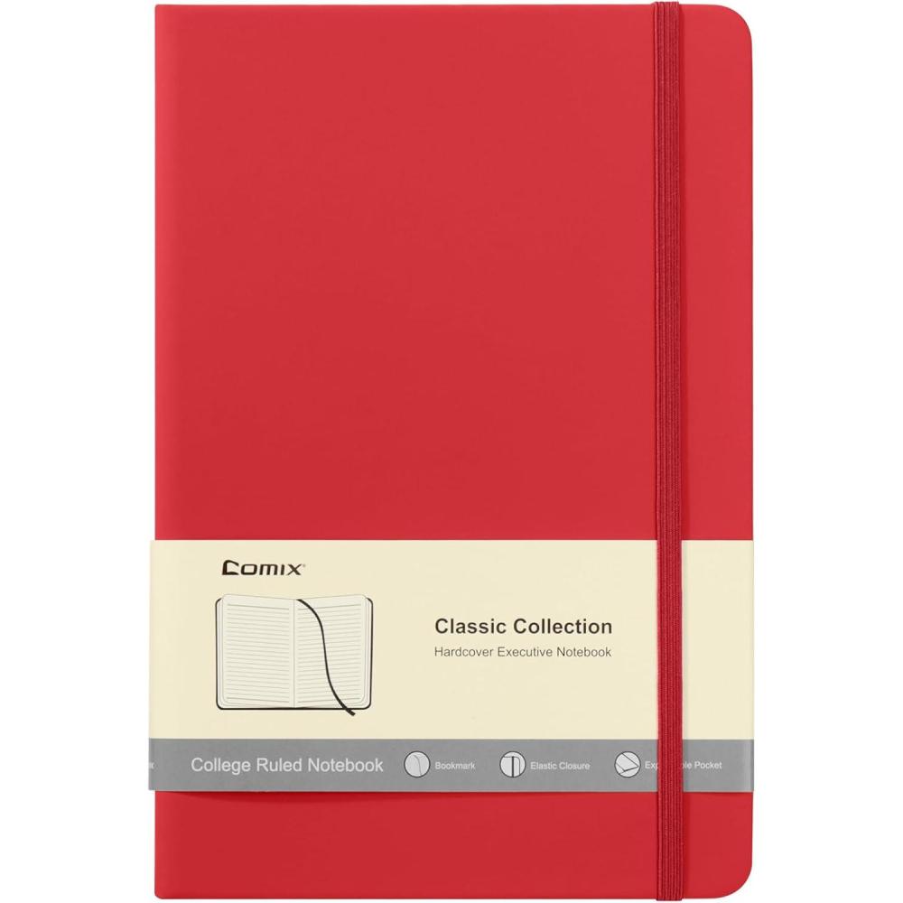 imageComix 6 Pack Lined Journal Notebooks for Work 240 Pages 55quotx83quot Black Hardcover A5 Medium College Ruled Journaling Notebooks for Notestaking Fits for Office School HomeRed