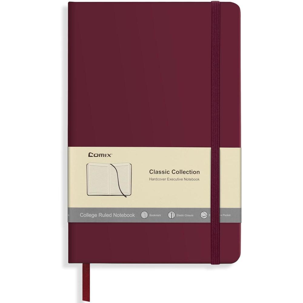 imageComix 6 Pack Lined Journal Notebooks for Work 240 Pages 55quotx83quot Black Hardcover A5 Medium College Ruled Journaling Notebooks for Notestaking Fits for Office School HomeBurgundy