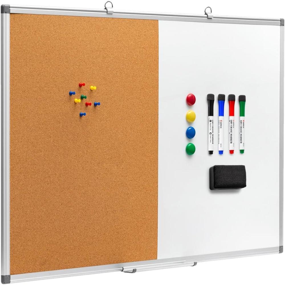 imageComix Cork Board Magnetic Dry Erase Board Combo 24 x 18 Inches Whiteboard and Bulletin Board Combination Aluminum Frame Vision Board with 4 Dry Erase Markers 4 Magnets Eraser Push Pins36 x 24