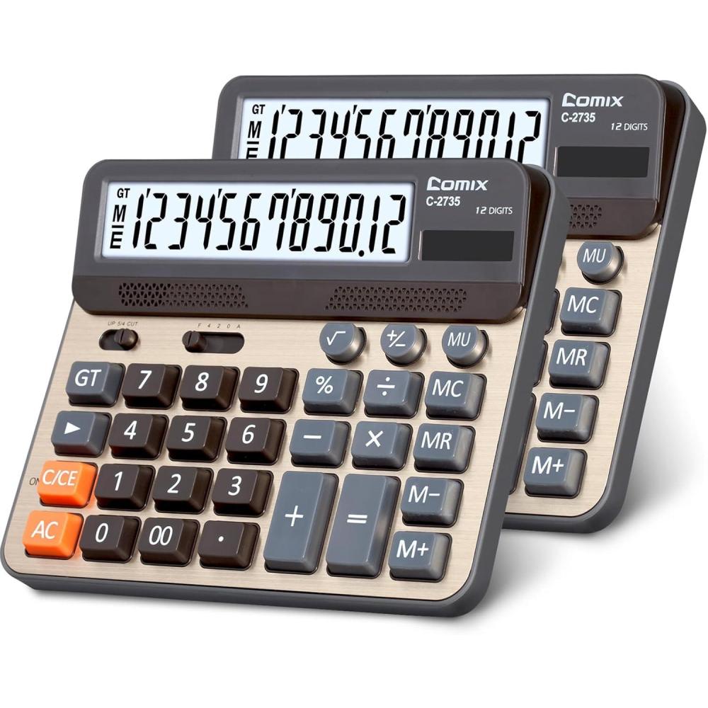 imageComix Desktop Calculator Large Computer Keys 12 Digits Display Champaign Gold Color Panel C2735Gold 2Pack