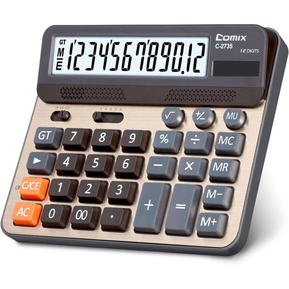 imageComix Desktop Calculator Large Computer Keys 12 Digits Display Champaign Gold Color Panel C2735Gold