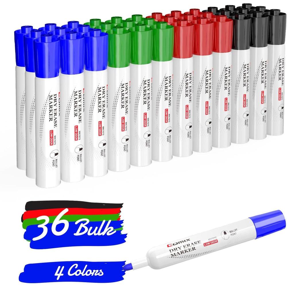 imageComix Dry Erase Markers Bullet Tip Whiteboard Markers Low Odor Thick Dry Erase Markers 36 Bulk 4 Assorted Color for KidsTeachers