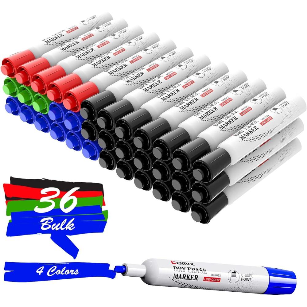 imageComix Dry Erase Markers Chisel Tip Whiteboard Markers 36 Count 4 Assorted Colors Low Odor Markers for Kids Teachers Office ampamp School Supplies36 Count 4 Colors 20 Black