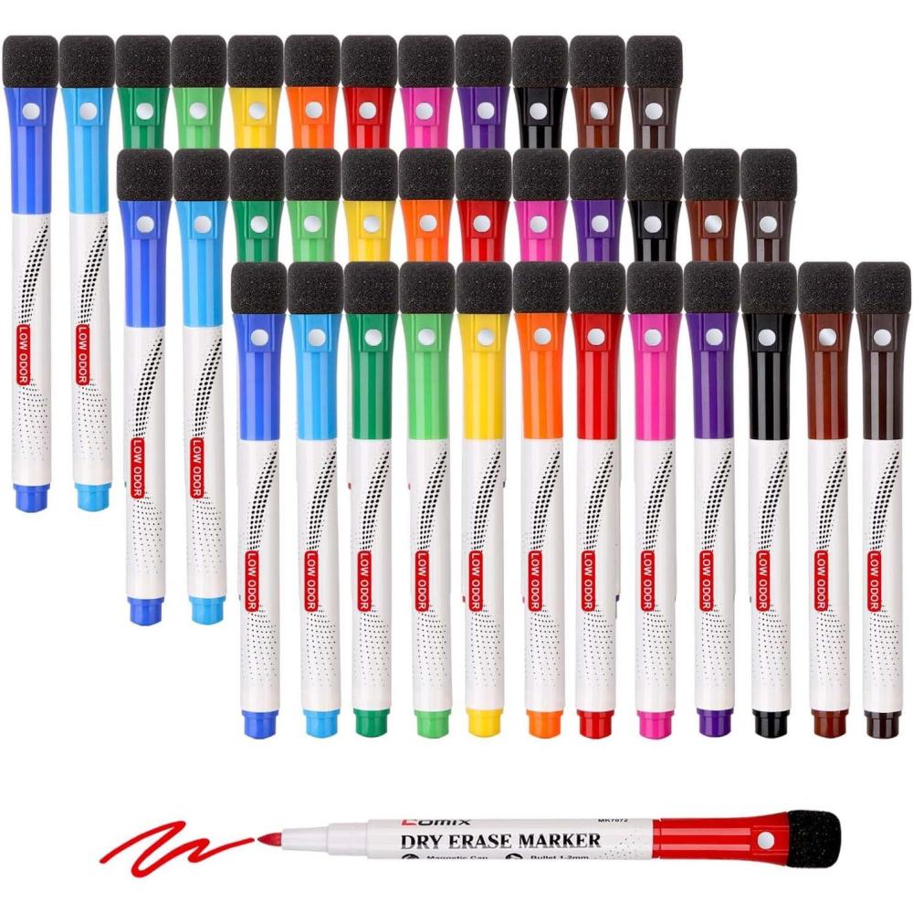 imageComix Dry Erase Markers Fine Tip Whiteboard Magnetic Markers with Eraser Cap 36 Bulk 12 Colors Low Odor Markers for Kids Teachers36 Count 12 Colors