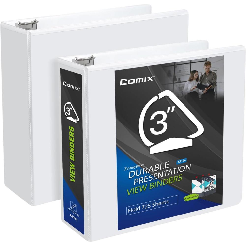 imageComix Durable 3 Ring Binder 3 inch D Ring Binders Hold 725 Sheets of US Letter Size Paper 2 Pack WhiteWhite